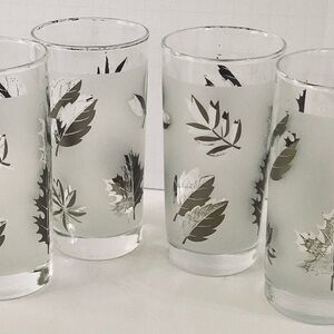 Vintage Libbey Silver Leaf Frosted Barware Drinking Glasses Set of 4
